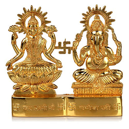 Hashcart Lakshmi Ganesha Statue - Laxmi Ganesh Idol Murti [4 inch, Small] - Mandir Home, Diwali Gift