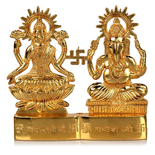 Hashcart Lakshmi Ganesha Statue - Laxmi Ganesh Idol Murti [4 inch, Small] - Mandir Home, Diwali Gift