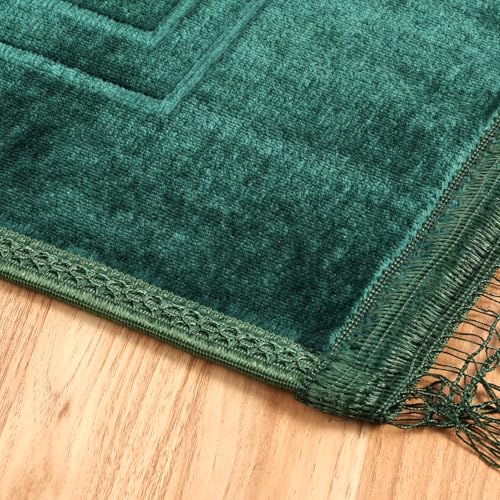 FUMMI Soft Padded Muslim Prayer Rug with Tasbih Beads, Thick Non-Slip Islamic Prayer Mat, Luxurious Janamaz for Men & Women (Green) - color: Green(with Counter)