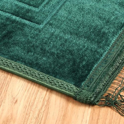FUMMI Soft Padded Muslim Prayer Rug with Tasbih Beads, Thick Non-Slip Islamic Prayer Mat, Luxurious Janamaz for Men & Women (Green) - color: Green(with Counter)