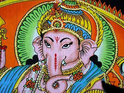 Ganesha/Ganpati religious Cotton Wall Hanging Painting : Size 43"x30" Inches - color: Ganesha