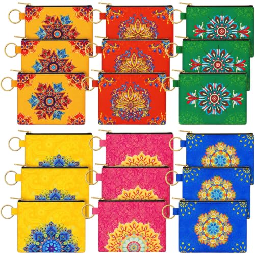 18 Pcs Indian Return Gifts for Pooja Mandala Lotus Motifs Purse - style: Mandala Lotus