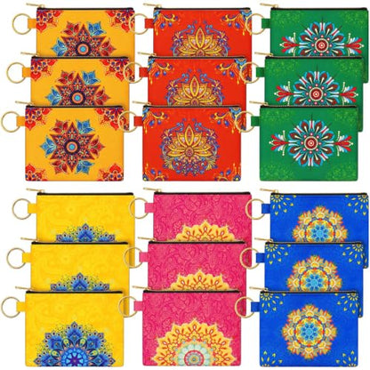 18 Pcs Indian Return Gifts for Pooja Mandala Lotus Motifs Purse - style: Mandala Lotus