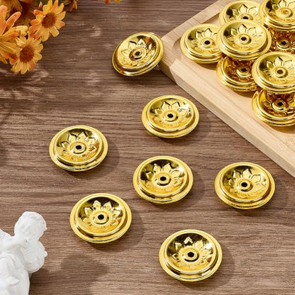 WEBEEDY 20 Pcs Gold Oil Lamp Floating Wick Holder Metal Lotus Floating Candle Wicks Disc Holder Oil Lamp Parts Kerosene Wick Holder for Temple Buddhist Supplies Table Centerpiece, 4cm/1.6''