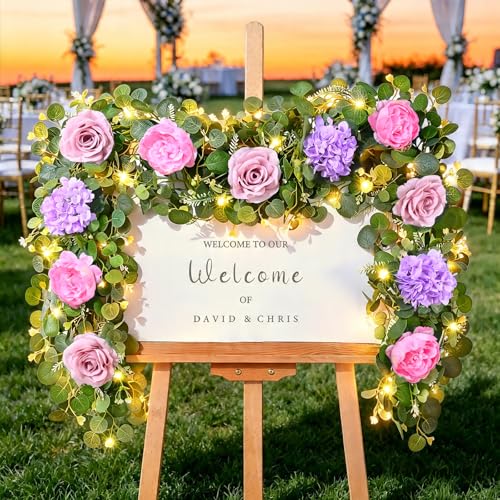 Livole 2Pcs 12 Ft Flower Garland with Light, Pink Peony Floral Garland - color: Pink With Light, size: 2Pcs