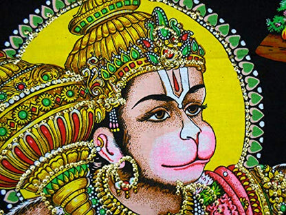 Flying Lord Hanuman Cotton Wall Hanging Painting : Size 43"x30" Inches - color: Hanuman