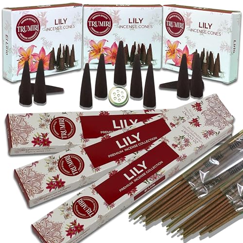 Lily Incense Sticks & Incense Cones Combo Pack - 60 Insence-Sticks + 30 Insence Cones - Inscense - Incense Cones Scented - Insents - color: Lily