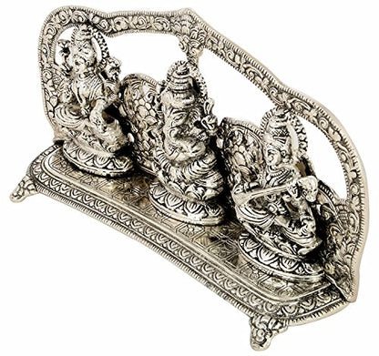 Rastogi Handicrafts Silver Plated Laxmi Ganesh Saraswati Statue- Idol Fine Carving Figure Hindu Puja Mandir Decorative