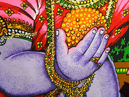 Ladoo Gopal Cotton sequin sitara batik Wall Hanging Painting : Size 43"x30" Inches - color: Laddoo Gopal - Bal Krishna