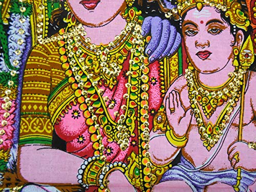 Lord Shiva Family Batik Cotton Wall Hanging Yoga Painting : Size 43"x30" Inches - color: Shva Family