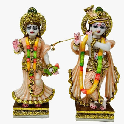 GLOOKS 9-Inch Radha Krishna Marble Dust Idol - Handcrafted Radhey Shyam Statue