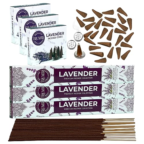 Lavender Incense Sticks & Incense Cones Combo Pack - 60 Insence-Sticks + 30 Insence Cones - Inscense - Incense Cones Scented - Insents - color: Lavender