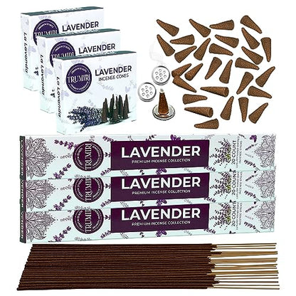 Lavender Incense Sticks & Incense Cones Combo Pack - 60 Insence-Sticks + 30 Insence Cones - Inscense - Incense Cones Scented - Insents - color: Lavender