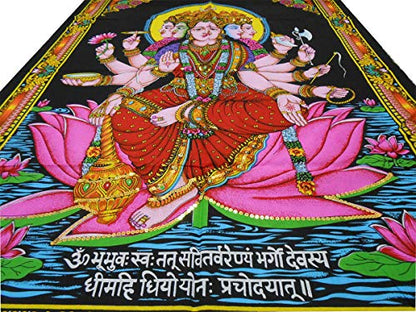 Goddess Gayatri sequins Cotton Batik Wall Hanging Painting : Size 43"x30" Inches - color: Gayatri