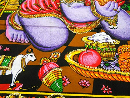 Ladoo Gopal Cotton sequin sitara batik Wall Hanging Painting : Size 43"x30" Inches - color: Laddoo Gopal - Bal Krishna