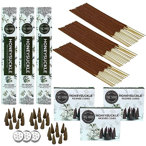 Honeysuckle Incense Sticks & Incense Cones Combo Pack - 60 Insence-Sticks + 30 Insence Cones - Inscense - Incense Cones Scented - Insents - color: Honeysuckle