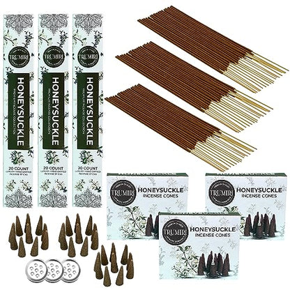 Honeysuckle Incense Sticks & Incense Cones Combo Pack - 60 Insence-Sticks + 30 Insence Cones - Inscense - Incense Cones Scented - Insents - color: Honeysuckle