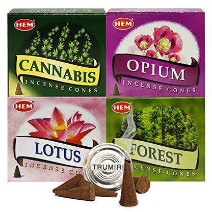 Hem Incense Cones Variety Pack #2 and Cone Incense Burner Bundle with 4 Most Liked Fragrances - color: Popular4b