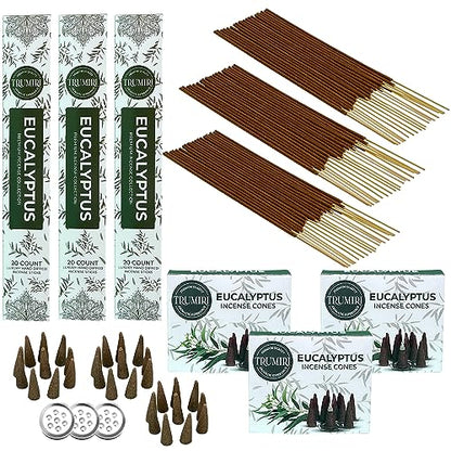 Eucalyptus Incense Sticks & Incense Cones Combo Pack - 60 Insence-Sticks + 30 Insence Cones - Inscense - Incense Cones Scented - Insents - color: Eucalyptus
