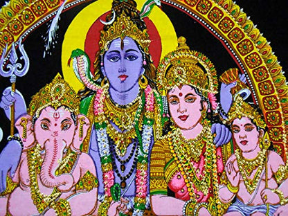 Lord Shiva Family Batik Cotton Wall Hanging Yoga Painting : Size 43"x30" Inches - color: Shva Family