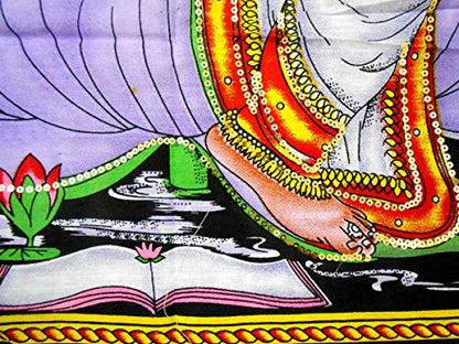 Goddess Saraswati batik sequins Cotton Wall Hanging yoga Painting : Size 43"x30" Inches - color: Saraswati