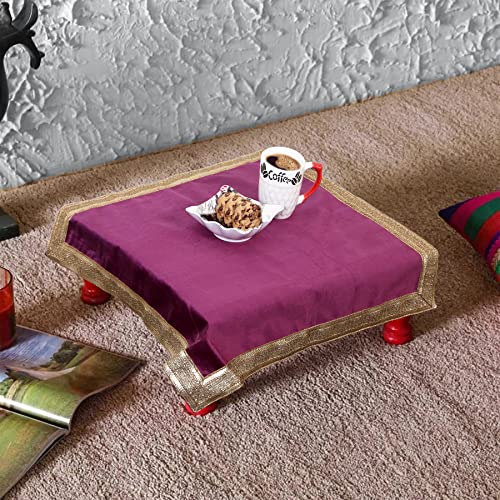 Indian Consigners Purple Wine Velvet Cloth with Golden Shinny Border, Aasan, Alter, Altar, Tarot Table Cloth Holy Square Tablecloth