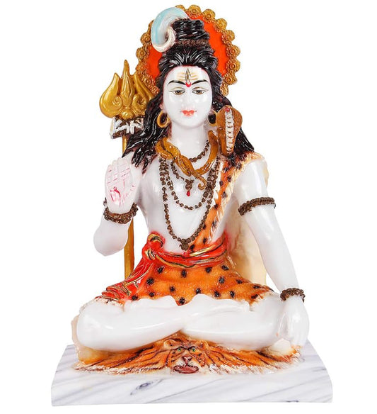 GLOOKS Lord Shiva Marble Dust Idol/Shiva Dhyan Mudra Statue for Home Temple- 13 Inch