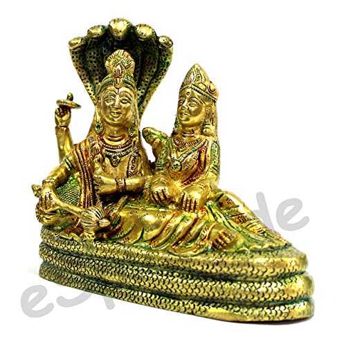 eSplanade Brass Lord Vishnu Laxmi in Ksheer Sagar Lakshmi Narayan Murti Idol Statue Sculpture | Pooja Idols - Home Decor | Multicolour - 6.5" Inches