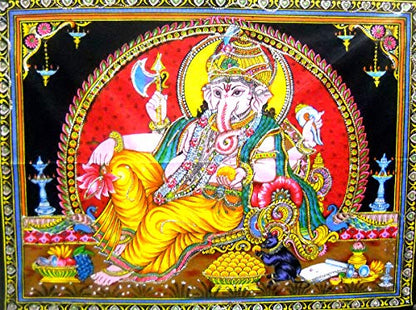 Ganesha/Ganpati religious Cotton Wall Hanging Painting : Size 43"x30" Inches - color: Ganesha
