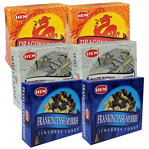 Dragons Blood White Sage Incense Cones & Holder Bundle Variety Pack from Hem Trumiri Insense Inscents Insencents Insence - color: Dragons Blood & White Sage