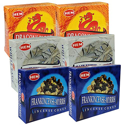 Dragons Blood White Sage Incense Cones & Holder Bundle Variety Pack from Hem Trumiri Insense Inscents Insencents Insence - color: Dragons Blood & White Sage