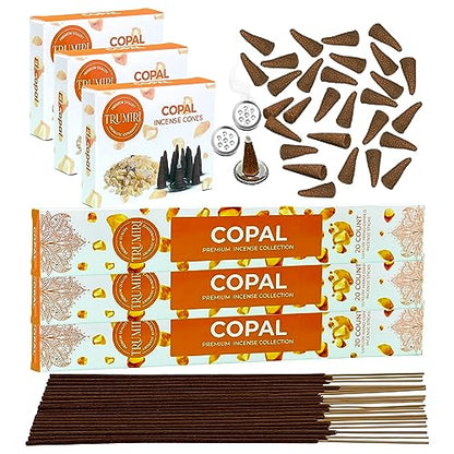 Copal Incense Sticks & Incense Cones Combo Pack - 60 Insence-Sticks + 30 Insence Cones - Inscense - Incense Cones Scented - Insents - color: Copal