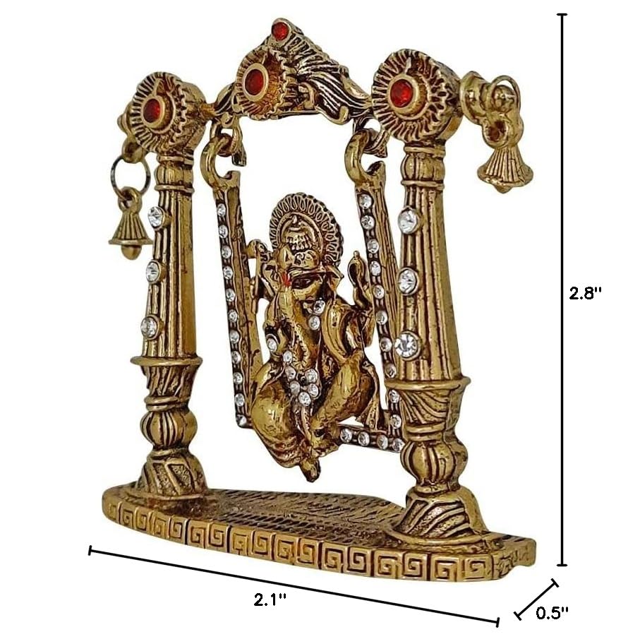 Ganesh Ji, Ganesha, Shidhi Vinayak Ji Golden Idol on Jhula Statue for Car Dashboard | Mandir Pooja Murti | Temple Puja | Home Decor | Office Table Showpiece