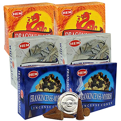 Dragons Blood White Sage Incense Cones & Holder Bundle Variety Pack from Hem Trumiri Insense Inscents Insencents Insence - color: Dragons Blood & White Sage