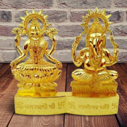 IS4A Lakshmi Ganesh Gold Plated Energized Idol Statue Figurine Wedding Festival Anniversary Diwali Puja Spiritual Gift 4 Inch