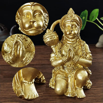 Golden Hanuman Statue - Hindu Monkey God Sculpture Buddha Statues Figurine - color: Gold